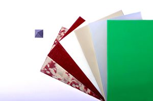 Fächer, Kunststoffe, Platten, grün, grau, bunt